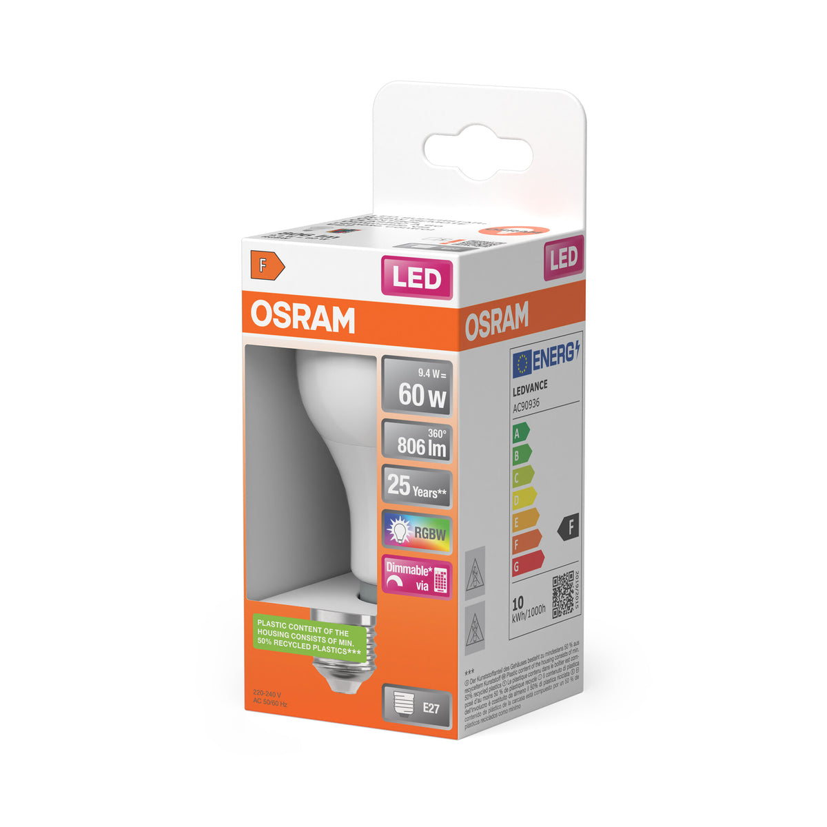 OSRAM LED Retrofit RGBW lamps with remote control in A-Form, LED-Lampe
