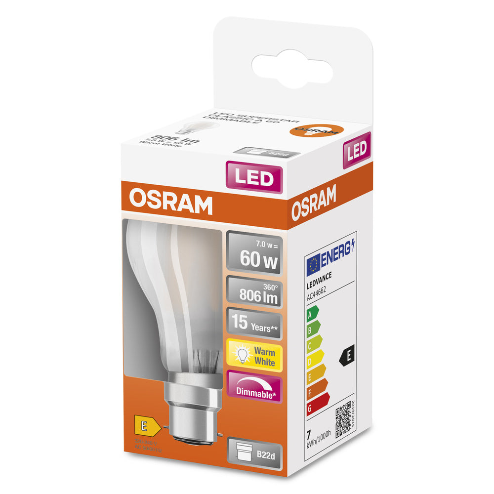 OSRAM LED Lampe LED Retrofit CLASSIC A DIM 7W 827 Frosted B22d, 806 lm, 2700 K, Warmweiß-LEDVANCE Shop