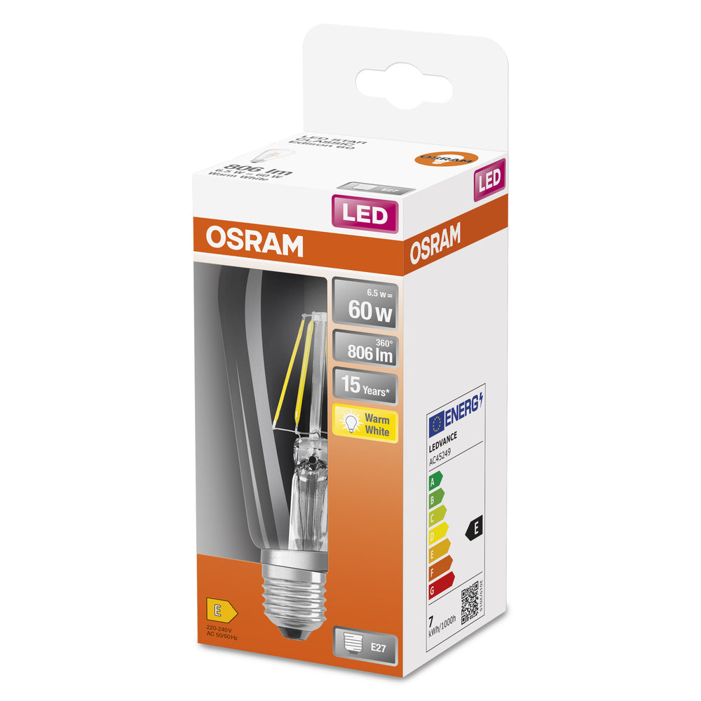 OSRAM LED Lampe LED Retrofit CLASSIC ST 6.5W 827 Clear E27, 806 lm, 2700 K, Warmweiß-LEDVANCE Shop