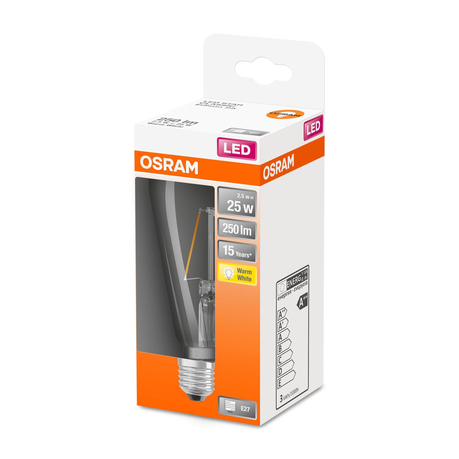 OSRAM LED Lampe LED Retrofit CLASSIC ST 2.5W 827 Clear E27, 250 lm, 2700 K, Warmweiß-LEDVANCE Shop