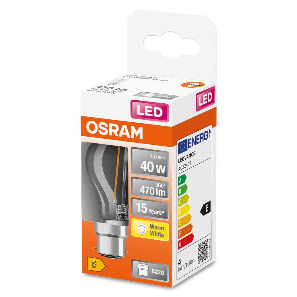 OSRAM LED Lampe LED Retrofit CLASSIC P 4W 827 Clear B22d, 470 lm, 2700 K, Warmweiß-LEDVANCE Shop