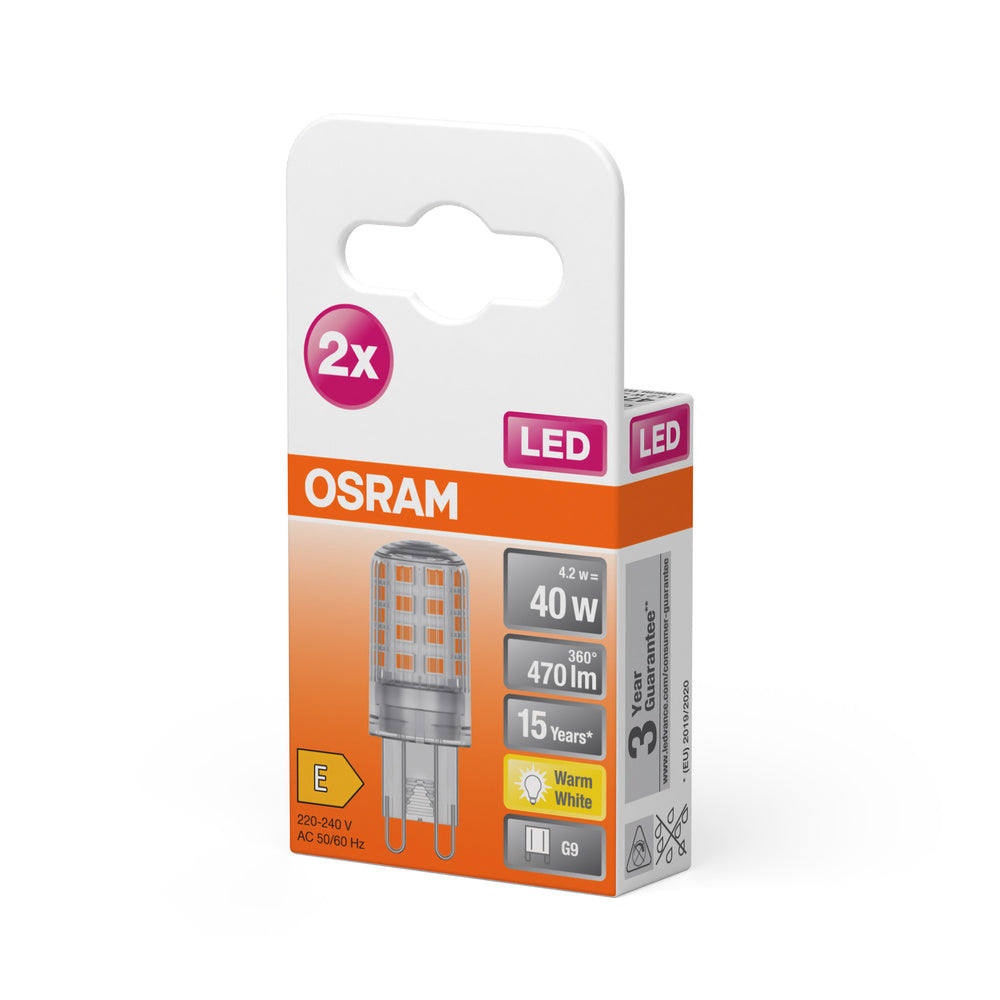 Osram LED G9 Stiftsockellampen, 1,9W, Warmweiß 2700K, 200 Lumen, 5er Pack – Ersetzt 20W Glühlampen