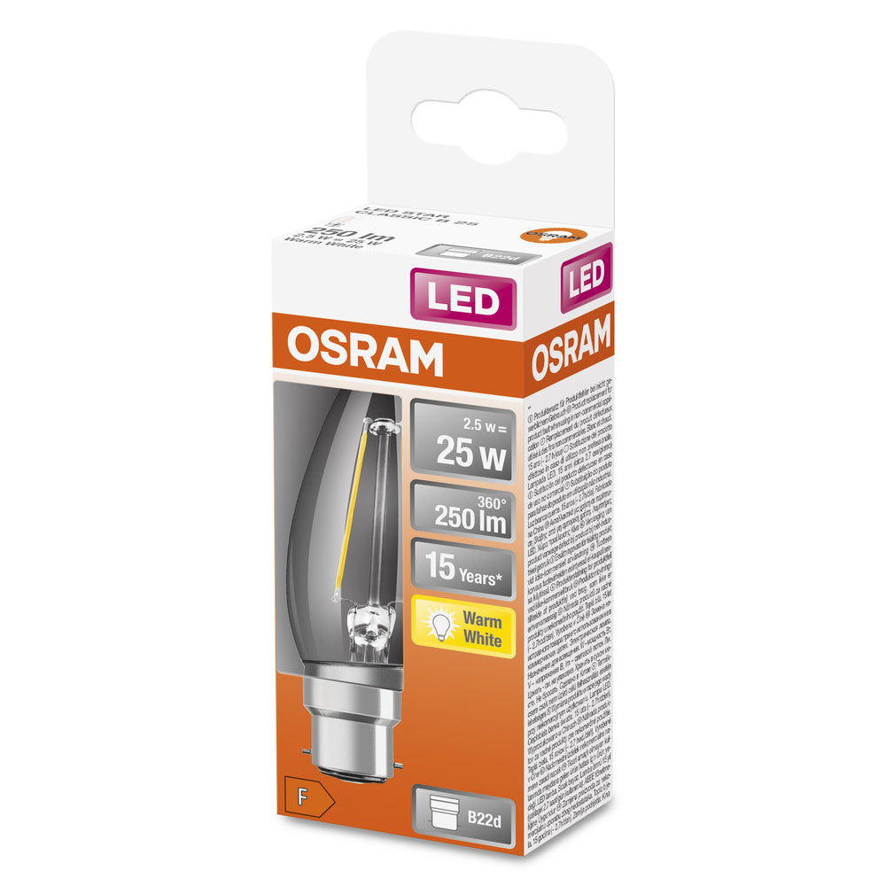 OSRAM LED Lampe LED Retrofit CLASSIC B 2.5W 827 Clear B22d, 250 lm, 2700 K, Warmweiß-LEDVANCE Shop