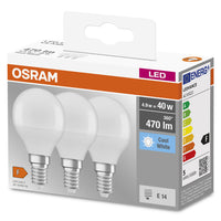 OSRAM LED BASE CLASSIC P Lampe matt (ex 40W) 5,5W / 4000K Kaltweiß E14, 3er Pack, E14