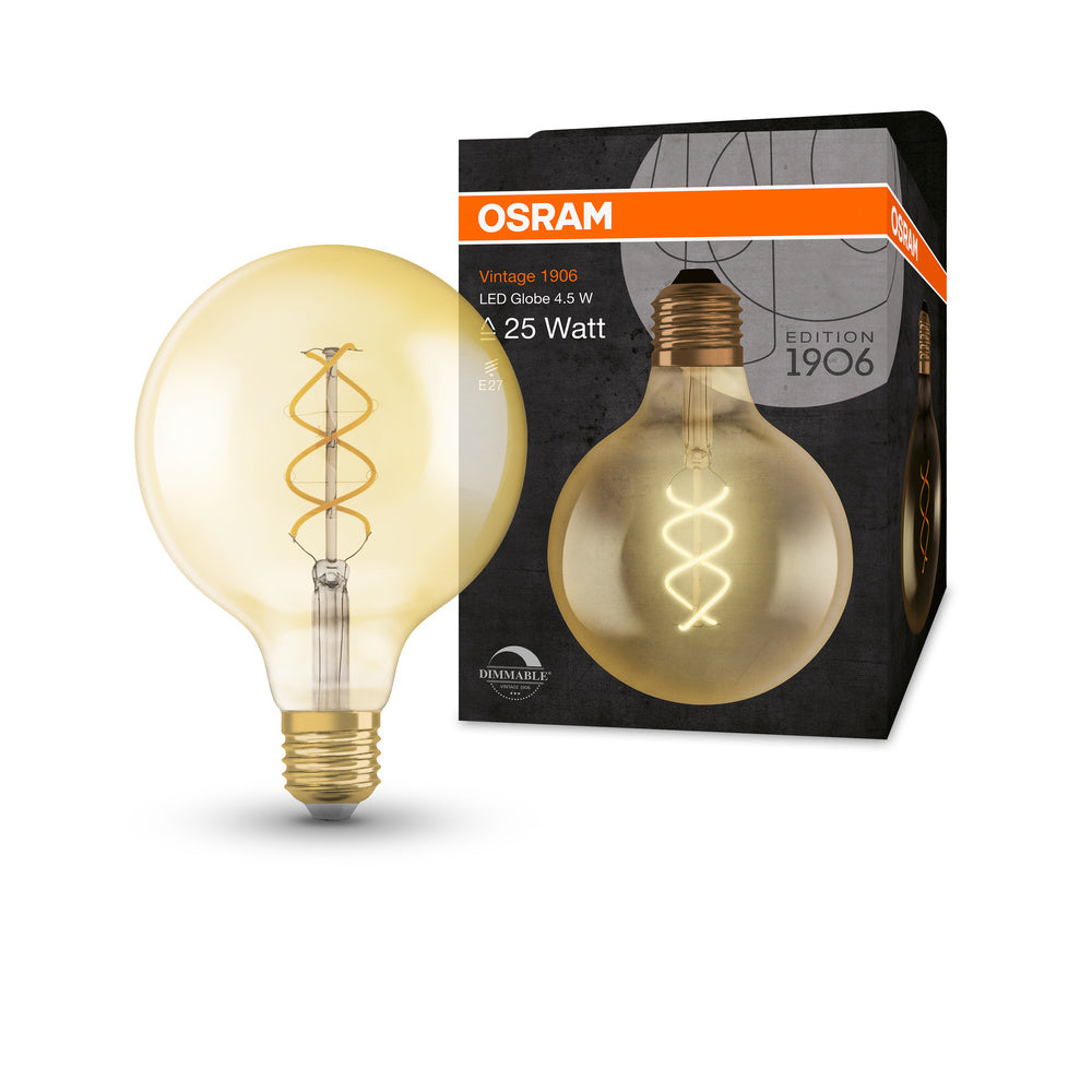 OSRAM VINTAGE 1906® LED Lampe LED CLASSIC Globe Dimmable 4W 820 Gold E27 Golden Socket, 300 lm, 2000 K, Comfort warm white-LEDVANCE Shop