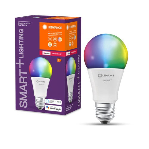 LEDVANCE Smart+ Lampe mit ZigBee Technologie, 9W, A60, matt, Sockel E27, Lichtfarbe RGBW einstellbar, 806lm