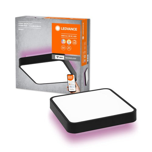 LEDVANCE Wifi SMART+ ORBIS BACKLIGHT LED Deckenleuchte RGBW mehrfarbig 35x35cm Tunable Weiß 28W / 3000-6500K schwarz
