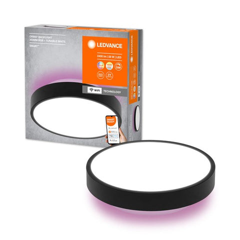 LEDVANCE Wifi SMART+ ORBIS BACKLIGHT LED Deckenleuchte RGBW mehrfarbig 35cm Tunable Weiß 28W / 3000-6500K schwarz