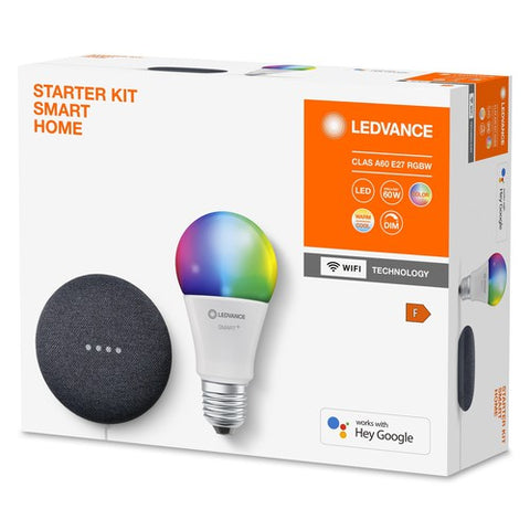 LEDVANCE GOOGLE Starter Kit aus Nest Mini 2G Speaker und RGBW 9W E27