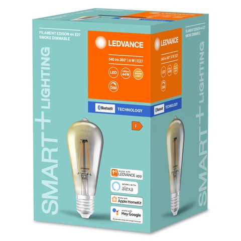 LEDVANCE Bluetooth SMART+ Edison Kolbenform LED Filament Lampe dimmbar (ex 44W) 6W /  2700K  Warmweiß Smoke E27