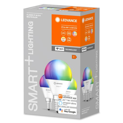 LEDVANCE Wifi SMART+ LED Lampe Mini Bulb RGBW mehrfarbig (ex 40W) 5W / 2700-6500K E14 3er