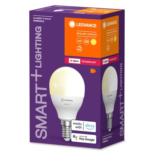 LEDVANCE Smarte LED-Lampe mit ZigBee Technologie, Sockel E14, Dimmbar, Warmweiß (2700 K), ersetzt Glühlampen mit 40 W, SMART+ Mini bulb Dimmable, 1er-Pack