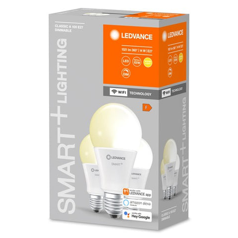 LEDVANCE Wifi SMART+ Classic LED Lampe dimmbar (ex 100W) 14W / 2700K Warmweiß E27 3er