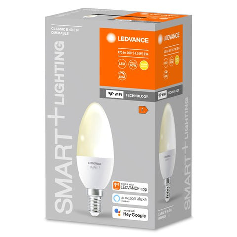 LEDVANCE Wifi SMART+ LED Lampe Kerze dimmbar (ex 40W) 5W / 2700K Warmweiß E14