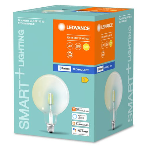 LEDVANCE Bluetooth SMART+ Filament Globe LED Lampe dimmbar (ex 60W) 6W / 2700K Warmweiß E27