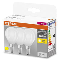 OSRAM LED BASE RETRO MATT CLP LED-Lampen, klassische Miniballform 6W E14 827, 3er Pack