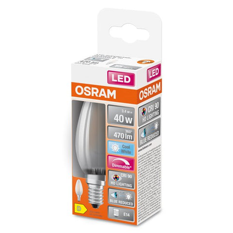 OSRAM Dimmbare LED-Lampe LED SUPERSTAR+ CL B GL FR 40 dim 3,4W/940 E14 CRI90 BOX