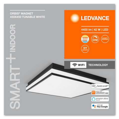 LEDVANCE Wifi SMART+ ORBIS MAGNET LED Deckenleuchte 45x45cm Tunable Weiß 42W / 3000-6500K schwarz