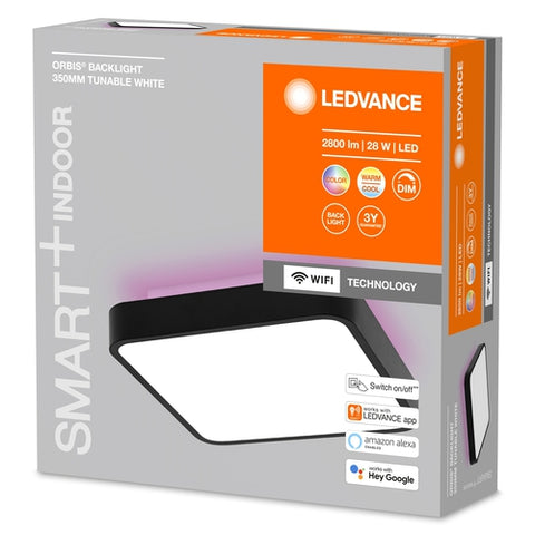 LEDVANCE Wifi SMART+ ORBIS BACKLIGHT LED Deckenleuchte RGBW mehrfarbig 35x35cm Tunable Weiß 28W / 3000-6500K schwarz