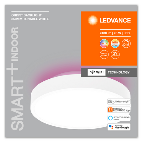 LEDVANCE Wifi SMART+ ORBIS BACKLIGHT LED Deckenleuchte RGBW mehrfarbig 35cm Tunable Weiß 28W / 3000-6500K weiß