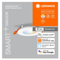 LEDVANCE Leuchte: für Decke, SMART+ Wifi RECESS SLIM DOWNLIGHT TW / 4,50 W, 220…240 V, Ausstrahlungswinkel: 110, Tunable White, 3000…6500 K, Gehäusematerial: Plastik, IP20