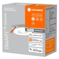 LEDVANCE Leuchte: für Decke, SMART+ Wifi RECESS SLIM DOWNLIGHT TW / 4,50 W, 220…240 V, Ausstrahlungswinkel: 110, Tunable White, 3000…6500 K, Gehäusematerial: Plastik, IP20