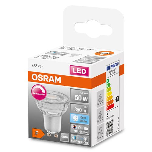 OSRAM Dimmbare LED Reflektor-Lampe LED SUPERSTAR + spot PAR16 GL 50 DIM 4,7W/940 GU10 CRI90 BOX