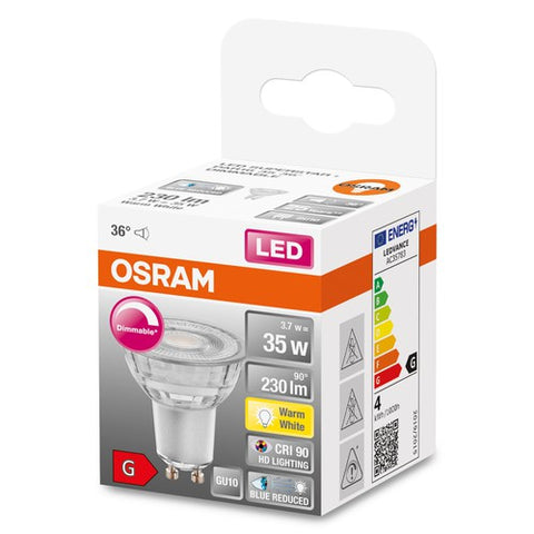 OSRAM Dimmbare LED Reflektor-Lampe LED SUPERSTAR + spot PAR16 GL 35 DIM 3,7W/927 GU10 CRI90 BOX
