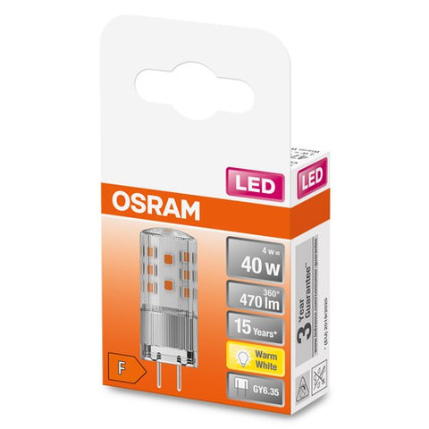 OSRAM LED Lampe PIN 12V klar (ex 40W) 4W / 2700K Warmweiß GY6.35