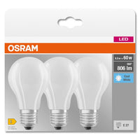 OSRAM LED Base Classic A Lampe matt (ex 60W) 6,5W / 4000K Kaltweiß E27, 3er Pack