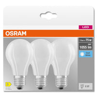 OSRAM LED BASE CLASSIC A Lampe matt (ex 75W) 7,5W / 4000K Kaltweiß E27, 3er Pack