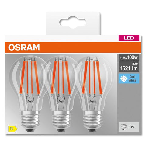 OSRAM LED BASE CLASSIC A Lampe klar (ex 100W) 11W / 4000K Kaltweiß E27 3er Set