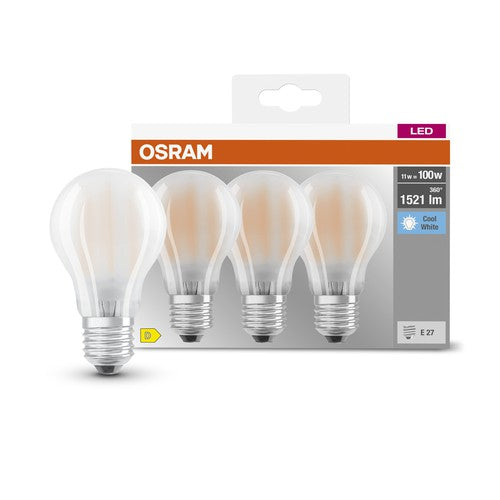 OSRAM LED BASE CLASSIC A Lampe matt (ex 100W) 11W / 4000K Kaltweiß E27, 3er Pack