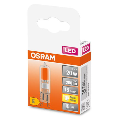 OSRAM LED Lampe klar (ex 20W) 1,8W / 2700K Warmweiß PIN G9