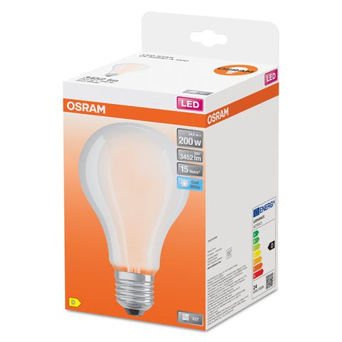 OSRAM LED-Lampe | Sockel: E27 | Kaltweiß | 4000 K | 24 W | Ersatz für 200-W-Glühbirne | matt | LED STAR CLASSIC A [Energieeffizienzklasse D]