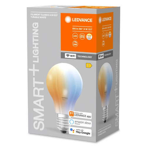 LEDVANCE Smarte LED-Lampe mit WiFi Technologie, Sockel E27, Dimmbar, L