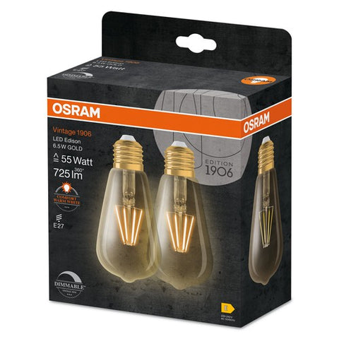 OSRAM LED-Lampe dimmbar EDISON 6.5W Filament E27 Vintage 1906 Gold