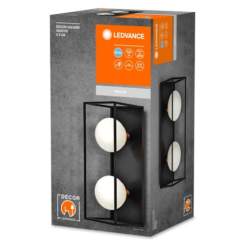 LEDVANCE DECOR Square Badezimmer-Wandleuchte 350X150 IP44, schwarz, G9 Sockel für den Austausch des Leuchtmittels, kann mit einfacher oder smarter Lampe bestückt werden, Schutzklasse IP20