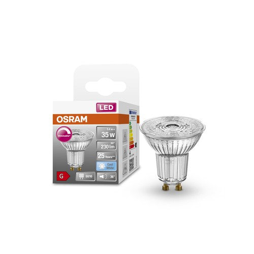 OSRAM Dimmbare PAR16 LED Reflektorlampe mit GU10 Sockel, Kaltweiss (4000K), Glas Spot, 3.7W, Ersatz für 35W-Reflektorlampe, LED SUPERSTAR PAR16