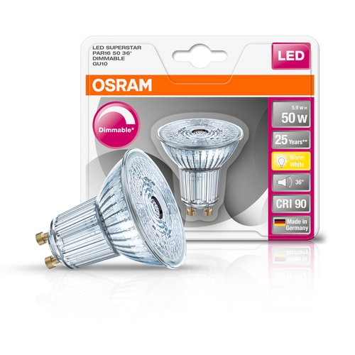 OSRAM LED-Reflektorlampe LED SUPERSTAR GU10 Warm White 2700K  5,50W Ersatz für 50-W  PAR16