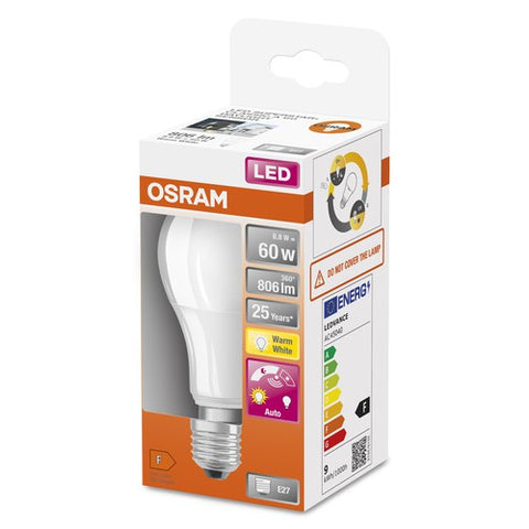 OSRAM LED DAYLIGHT Sensor Classic A LED Lampe matt (ex 60W) 9W / 2700K Warmweiß E27