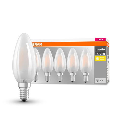 OSRAM LED Base LED Lampe Kerzenform matt (ex 40W) 4W / 2700K Warmweiß E14 5er Pack
