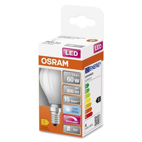 OSRAM Retrofit Classic P LED Lampe matt dimmbar (ex 60W) 6,5W / 4000K Kaltweiß E14