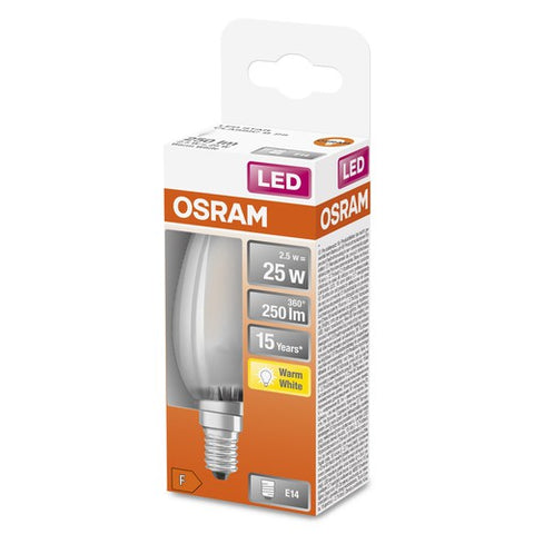 OSRAM Retrofit Classic B LED Lampe Kerzenform matt (ex 25W) 2,5W / 2700K Warmweiß E14