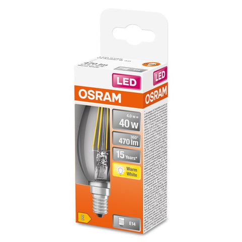 OSRAM Retrofit Classic B LED Lampe Kerzenform (ex 40W) 4W / 2700K Warmweiß E14