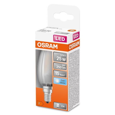 OSRAM Retrofit Classic B LED Lampe Kerzenform matt (ex 25W) 2,5W / 4000K Kaltweiß E14